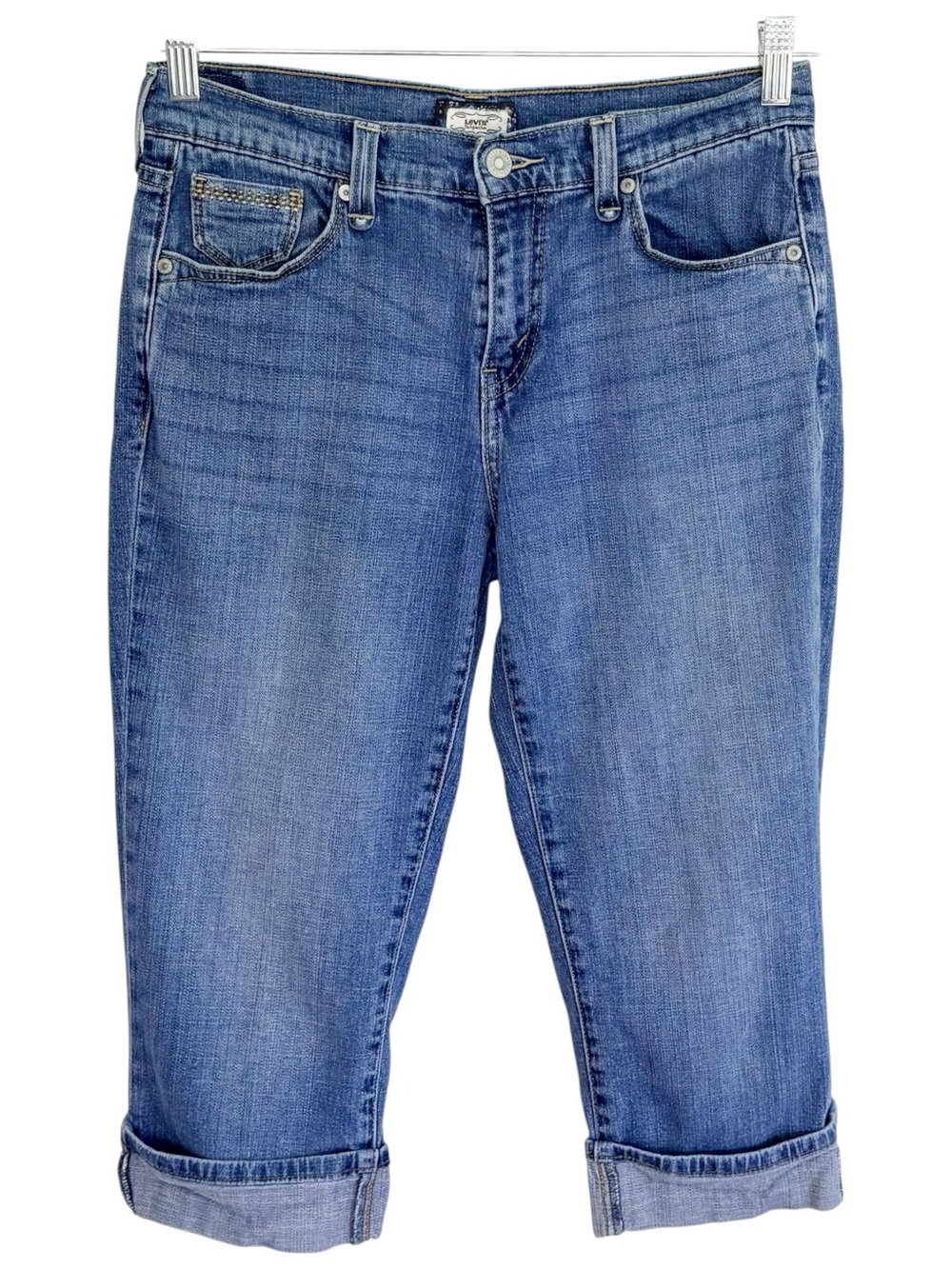 LEVI’S 515 Medium Wash Denim Capri Jeans Cuffed Stretch Size 6